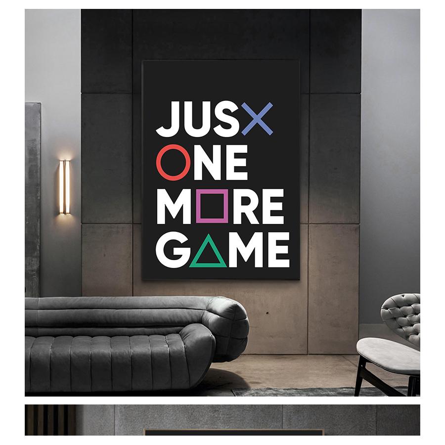 Gamer Joystick Symbols Gamepad Controller Boys Room Wall Art Canvas Painting Man Cave Decor Just One More Game Poster Prints