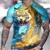 Summer Round Neck 3D Tiger Print Top Fashionable Casual Short Sleeved Men's T-shirts