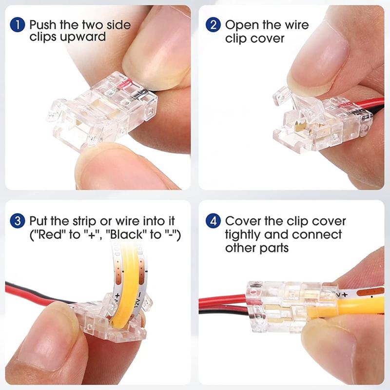 COB Mini светодиодная лента разъемы провода 2 3 4 контактное соединение без пайки FCOB RGB CCT 5 8 10 мм светодиодная лента для подключения провода