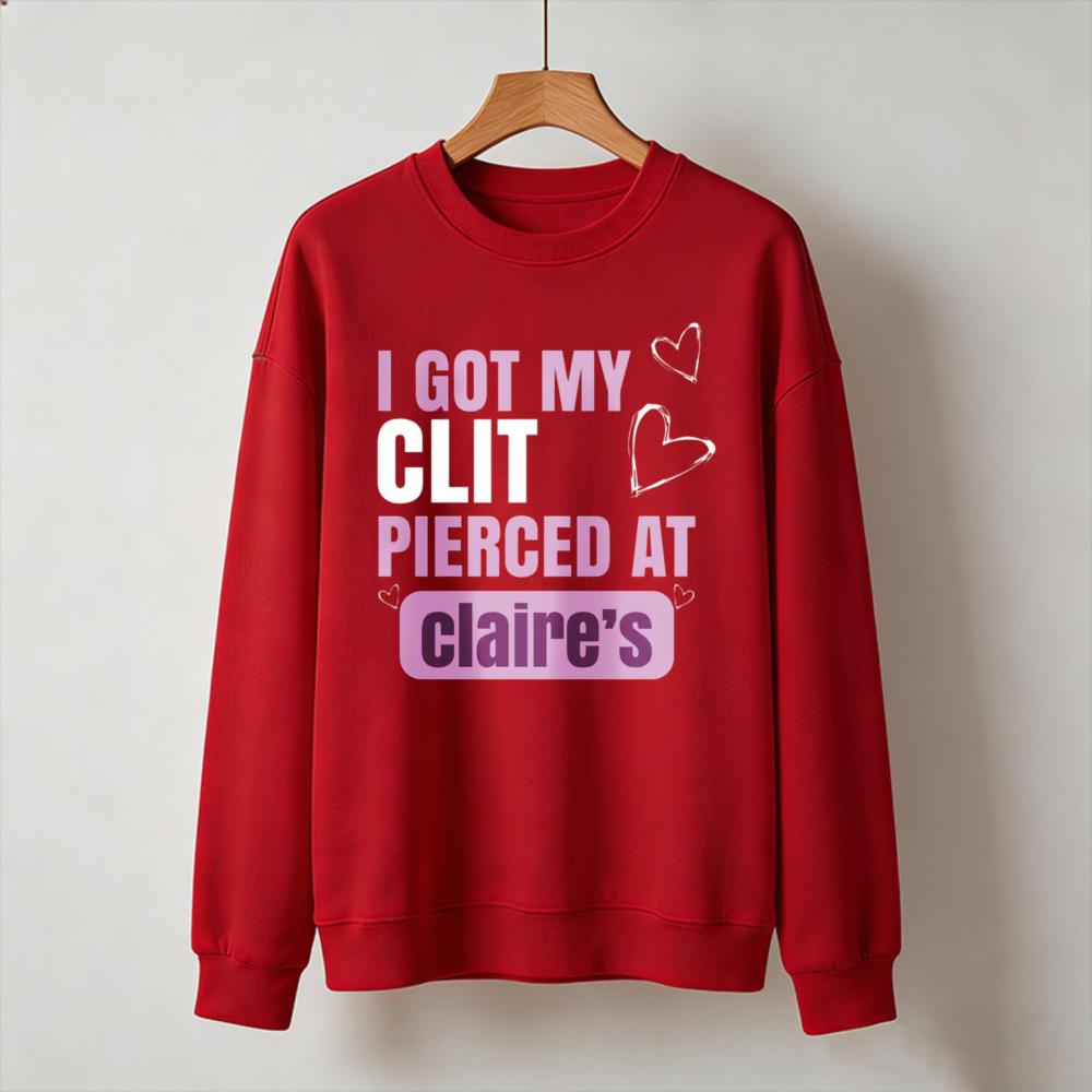 Мне прокололи клитор в Claire’s Розовое сердце Графический свитшот Смешной принт-слоган Пуловер Новинка Уличная одежда Повседневный свитшот