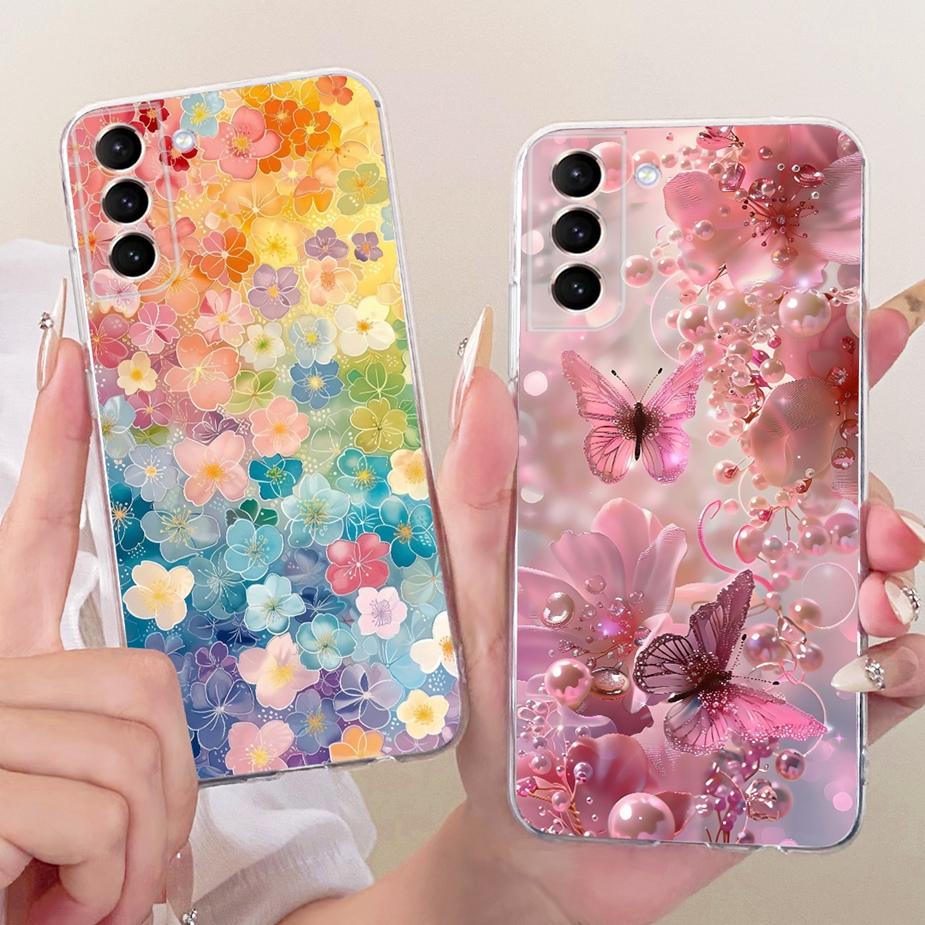 Чехол для Samsung Galaxy S21 Plus S21 FE Роскошный Чехол с Рисунком Цветов и Бантом Мягкий Силиконовый Чехол Для Samsung S21 Ultra S 21 S21+ Сумки