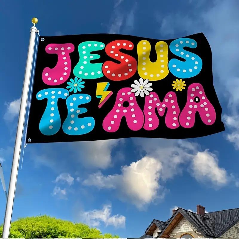 Jesus Te Ama Colorful Lettering Christian Flag Durable Polyester Banner Outdoor Indoor Decoration