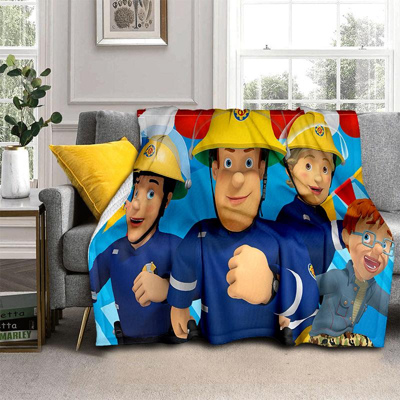 3D Classic Fireman Sam Child Cartoon Blanket,Soft Throw Blanket for Home Bedroom Bed Sofa Travel Picnic Cover Kids Gift