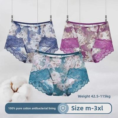 Женские бесшовные сетчатые кружевные трусики со средней посадкой - антибактериальные, дышащие, большого размера, сексуальные летние трусы