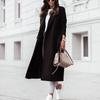 Женское элегантное длинное шерстяное пальто с поясом, однотонное, с длинным рукавом, шикарная верхняя одежда, женское, с заниженными плечами, пальто