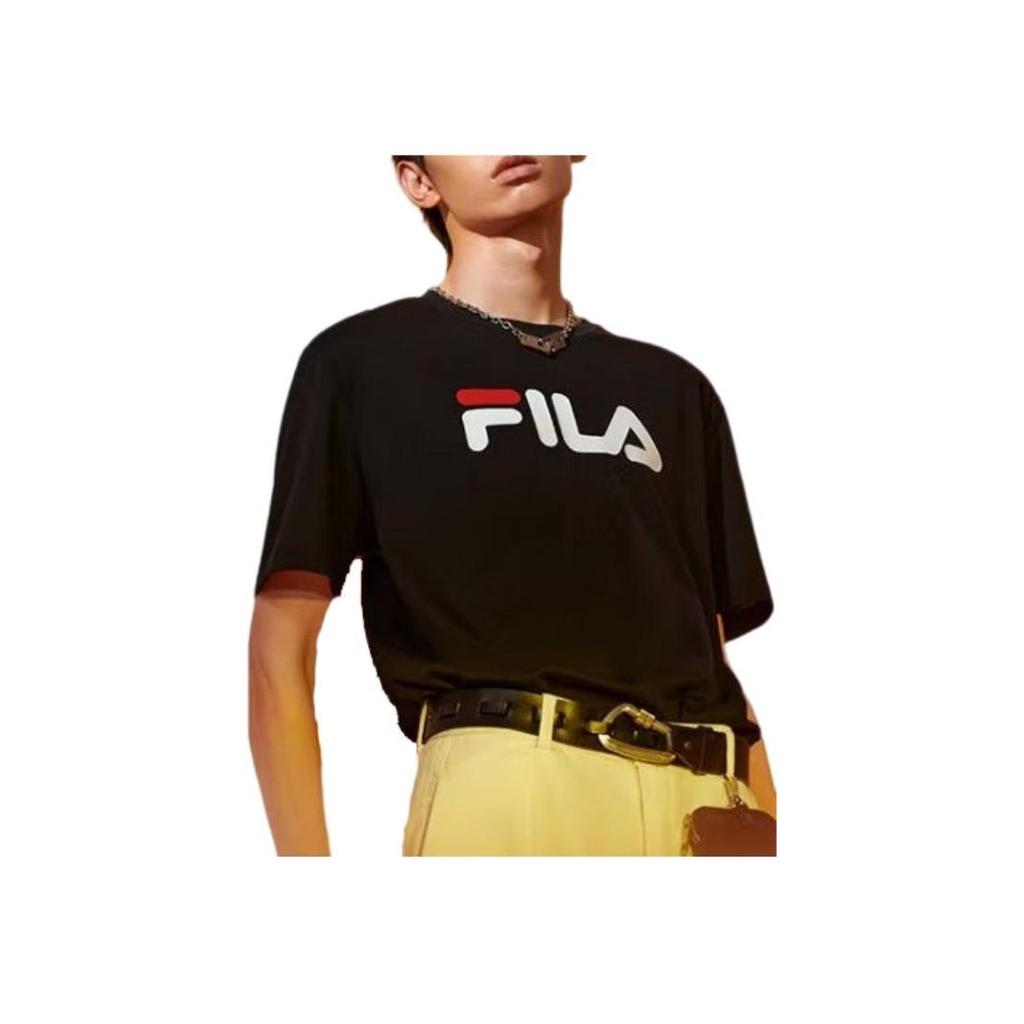 Fila Brand Logo Print American Retro Round Neck Short Sleeve T-Shirt Unisex Tops Black F51U318199FBK