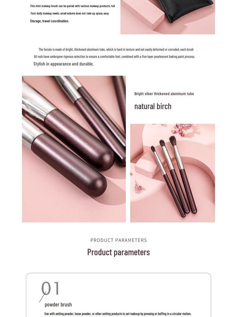 Portable Mini Animal Hair Makeup Brush Set - Soft Brushes for Eyeshadow, Powder, and Blush - Perfect for Beginners