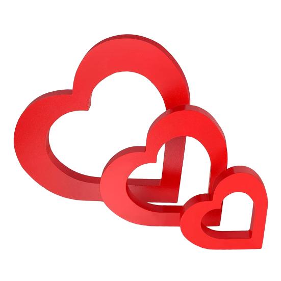 4 Pcs Wooden Heart Shape Table Signs Valentine's Day Red Pink Love Heart Tabletop Centerpiece for Home Wedding Party Tiered Tray Shelf Decor