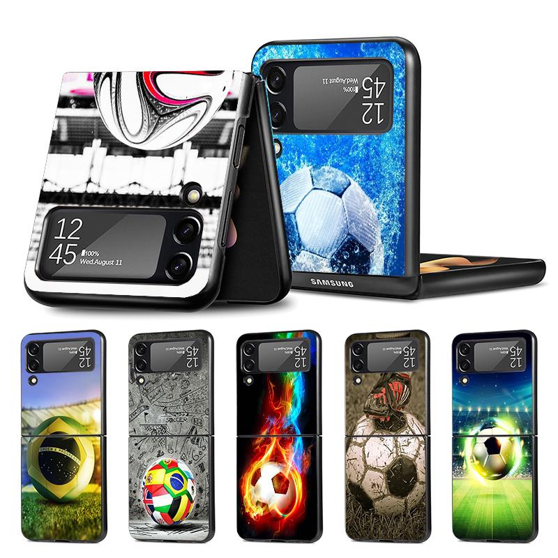 Football Soccer Ball Design Z Flip 7 Phnoe Case For Samsung Z Flip 6 5 4 3 5G Galaxy ZFlip7 ZFlip4 ZFlip5 ZFlip6 ZFlip3 Phone Co