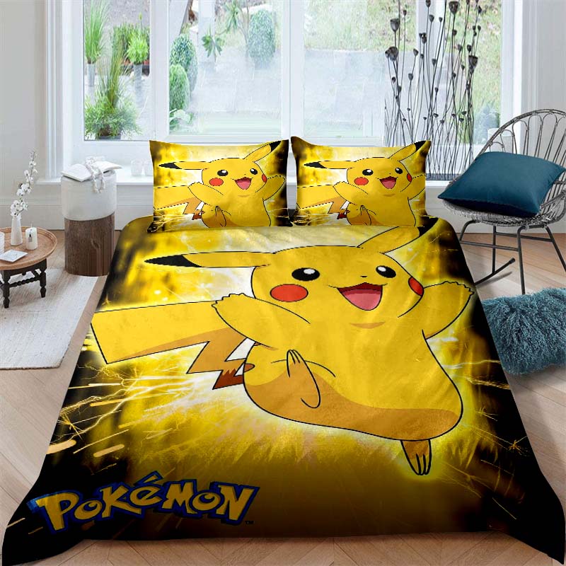 2026New Pikachu Cartoon Three-piece Bedding Set, Suitable for Bedroom Decor, Available in Large and Extra-large Sizes.