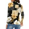 Women's Casual Fashion Retro Floral Print Long Sleeve Zipper Neck Top T-shirt