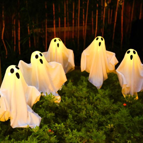Waterproof Solar Ghost Lights with Playful Face Design LED Ghostly Ground Lamps Outdoor Halloween Decorations for Yard Garden Pathway