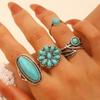 Набор колец из 5 шт. Ретро Потертый Серебристый Цвет Кольца на палец с имитацией бирюзы Бохо Стиль Универсальные Кольца для stacking Ювелирные изделия Подарок