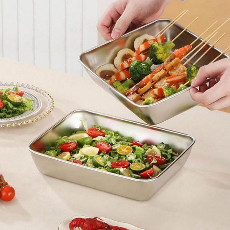 Тарелки для хранения продуктов Блюдо Торт Буфет Органайзер Нержавеющая сталь Поднос для сервировки с крышкой Прямоугольный кухонный контейнер Гаджеты