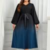 Women's Casual Long Sleeve Dresses V-Neck Plus Size Dress for Female Mixed Color Elegant Dresses Tie Up Dress Commuter Fashion Dresses