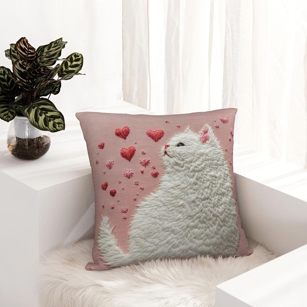 Vibrant Bohemian Style Short Plush Pillow Cover 45x45cm Charming Kitten Living Room Bedroom Decor (Pillow Insert Not Included)