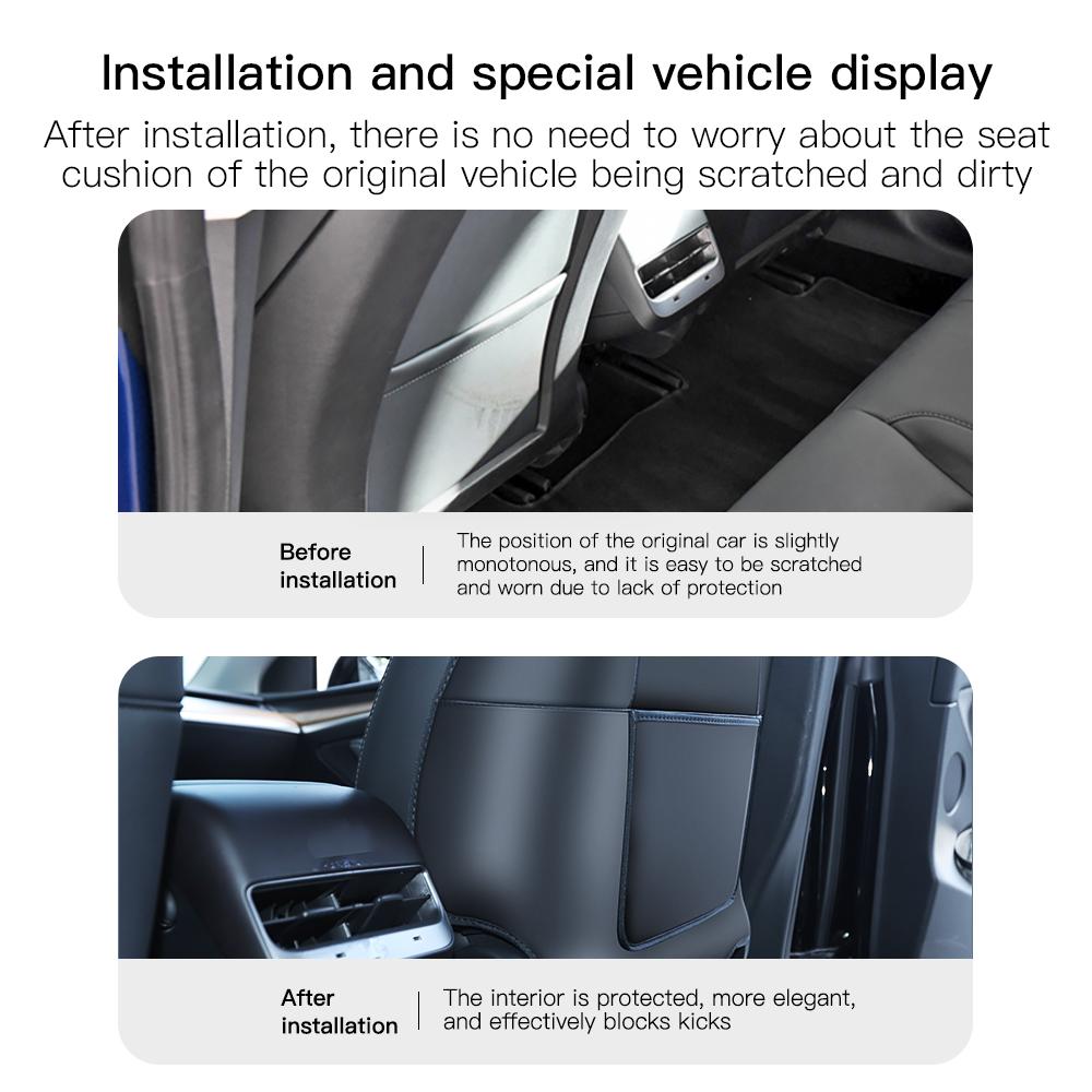 YZ Car Seatback Protector for Tesla Model 3/Y/YL Highland Seat Back Protective Child Anti-Kick Mats Leather Storage Pockets