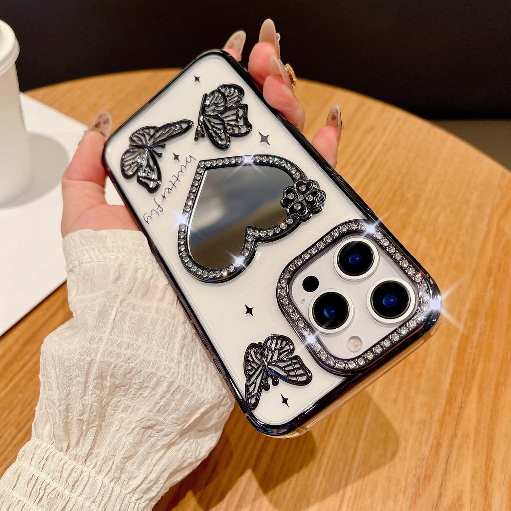 Sparkling Diamond Love Mirror for IPhone 16 Promax Phone Case for Apple 15 Water Ripple Gradient Soft Case