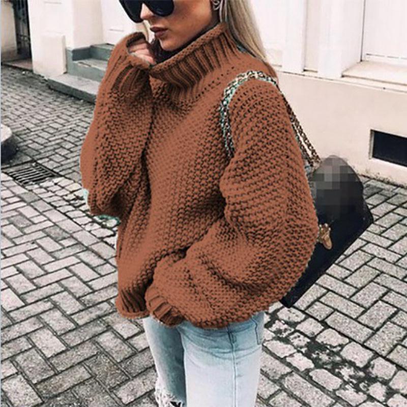 2025 Chunky Knit Batwing Sleeve European-American Semi-High Neck Oversized Sweater