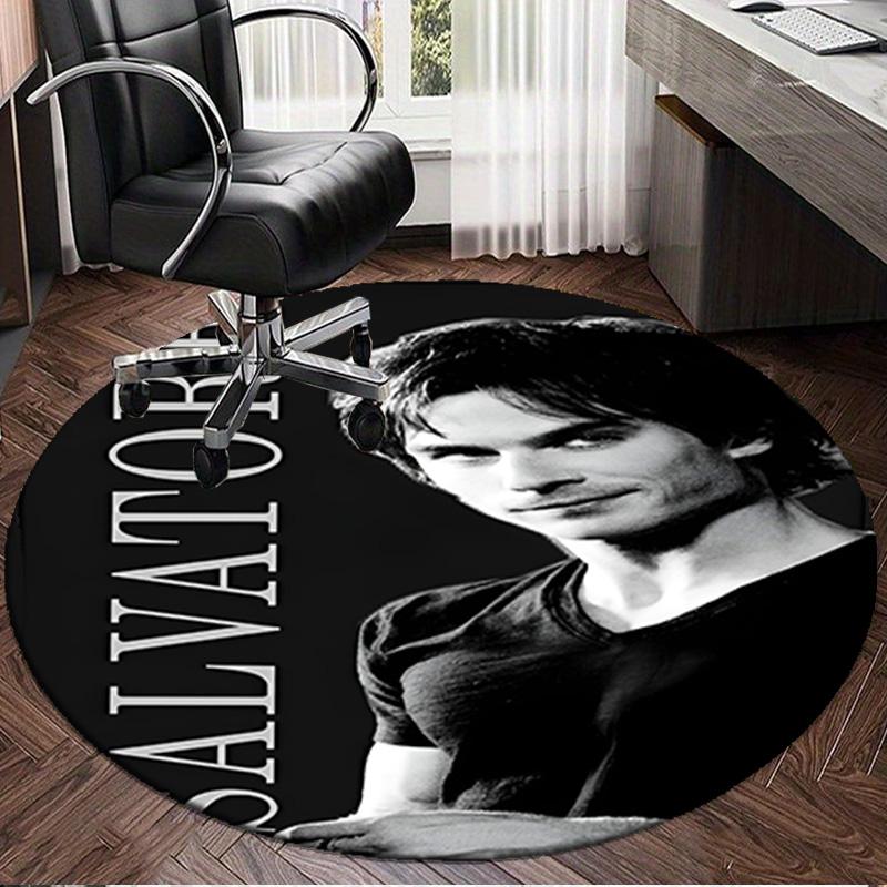 1PC Damon Salvatore Romance Round Rug, Non-slip Chair Mat, Home Decor, Circle Carpet Perfect for Office, Bedroom, Living Room,Christmas gift