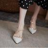 Baotou sandals 2025 summer new women's middle heel pointed rear empty thick heel rivet high heels niche temperament fairy sandals