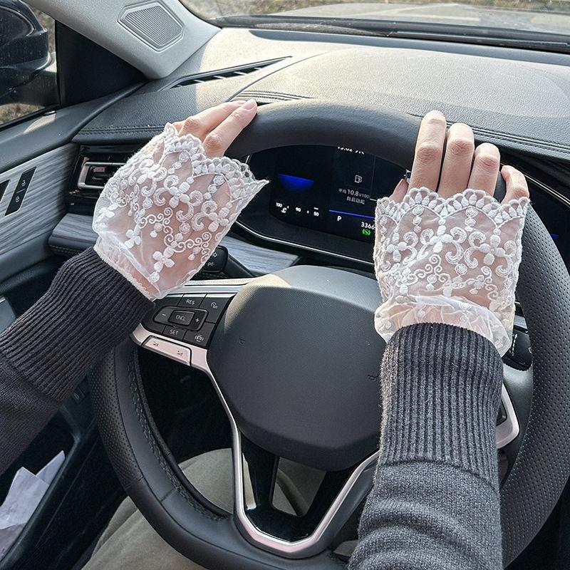 White Lace Floral Sweater Fake Sleeves for Womens Detachable Sleeved Horn Cuffs Embroidery Clothing Accessories