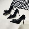 Женские туфли на высоком каблуке Stiletto, новые модные темпераментные туфли со стразами и бантом, свадебные туфли с острым носком, дизайнерская обувь для невесты, праздничные туфли