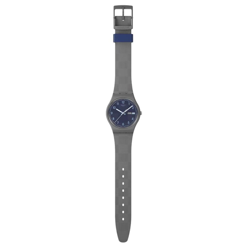 Swatch Серия Essentials Кварцевый механизм Водонепроницаемость 30 метров Повседневные модные часы 34 мм Синий циферблат Корпус из биоисточника Силиконовый ремешок SO28M701