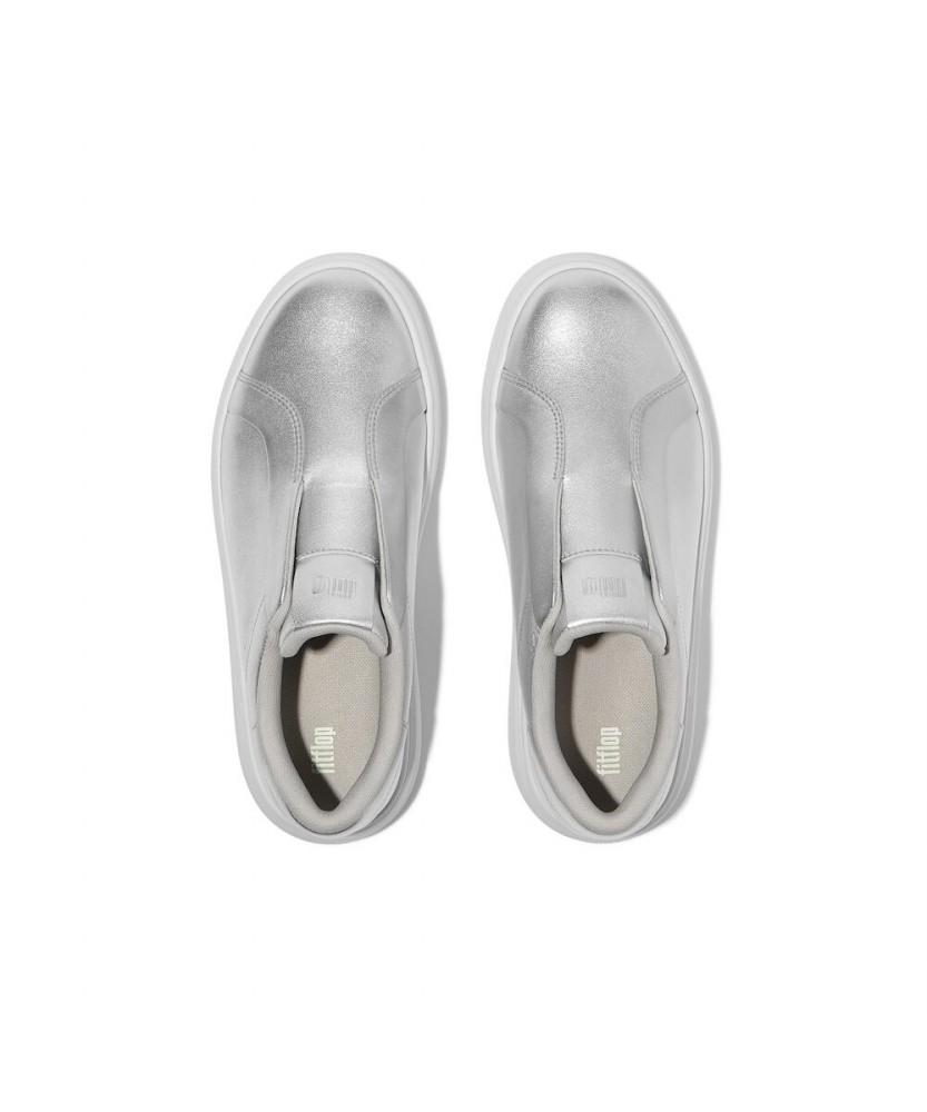 Fitflop [Rtg] Женские кожаные/замшевые кеды без шнурков - Серебристые (Ft59K2N132)