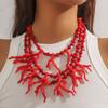 Multi-layer Beaded Coral Necklace Bohemia Ocean Style Beach Choker Coralal Pendant Necklace  Summer