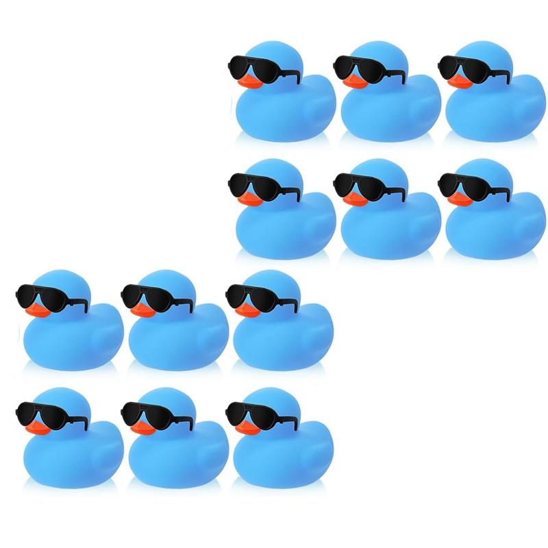 6/12/24/36Pc Mini Rubber Ducks Blue With Sunglasses Sets Duck Toys Squeaky Rubber Ducks Cute Float Duckies For Birthday Party