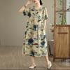 Short Sleeve Plus Size Cotton Vintage Floral New In Dresses for Women Casual Loose Long Summer Dress
