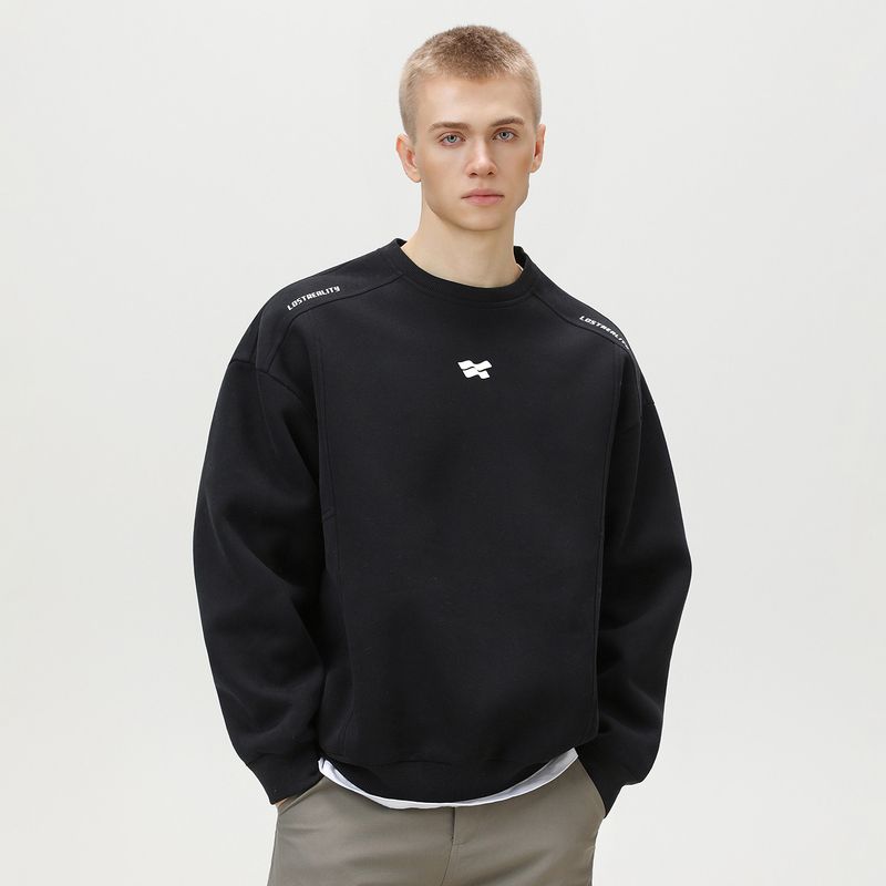 Hoodless Hoodie Men's American round Neck Heavy 2025 New Autumn and Winter Loose O-neck pullover Black Top Tide