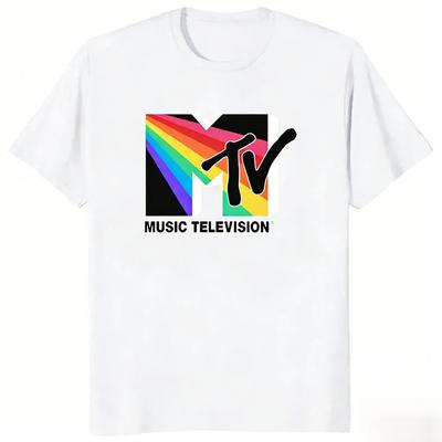 Музыкальное телевидение MTV 1981 Логотип Футболка Высококачественная ХЛОПКОВАЯ Футболка Унисекс Круглый вырез Крутые Летние Футболки Футболки с коротким рукавом Модные Топы