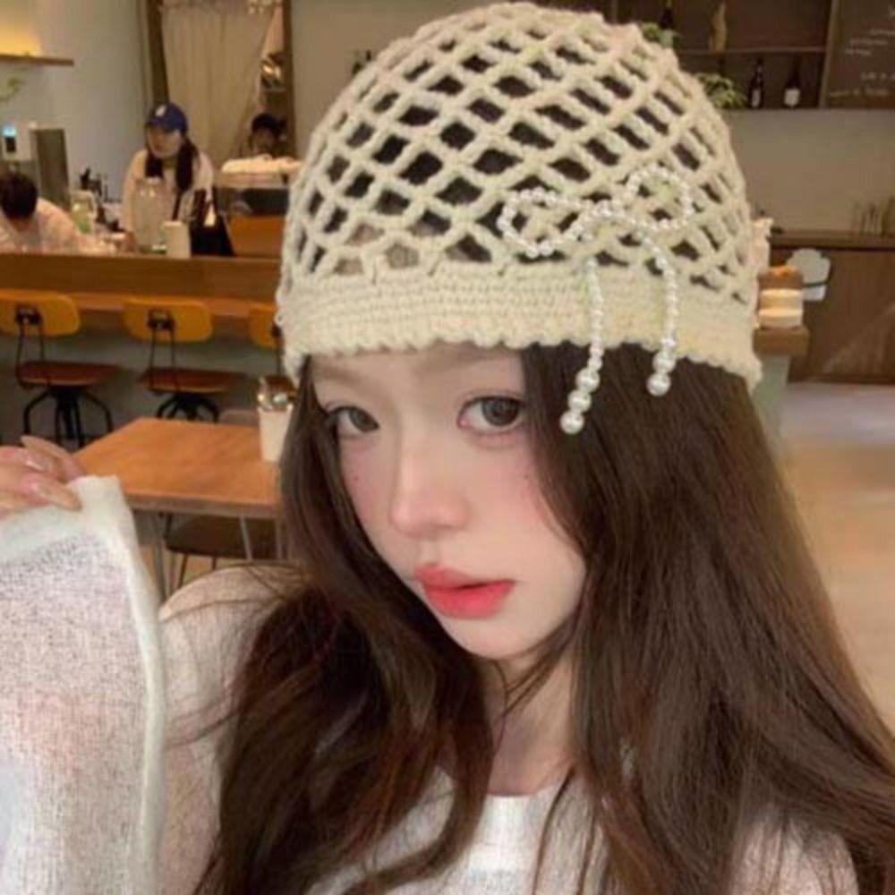 Weave Cap Tassel Pullover Hat Bohemian Korean Crochet Cap Vintage Hollow Knitted Beanies Hat  Women