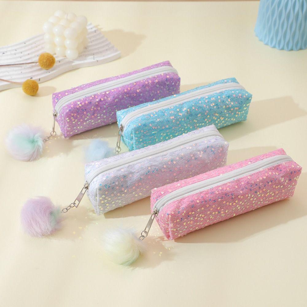 Large Capacity Sparkle Pen Bag Glitter Cosmetic Organizer Portable Pencil Storage Case Universal