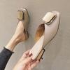 Summer Women's Slippers Slip On Mules Heel Casual Shoes British Buckle Slides Wooden Block Heels  Footwear