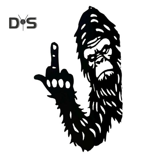Peeping Sasquatch Metal Sign Middle Finger Animal Silhouette Sign Peaking-a-Boo Sasquatch Sign for Garden Fence Tree Farmhouse Yard Decoration
