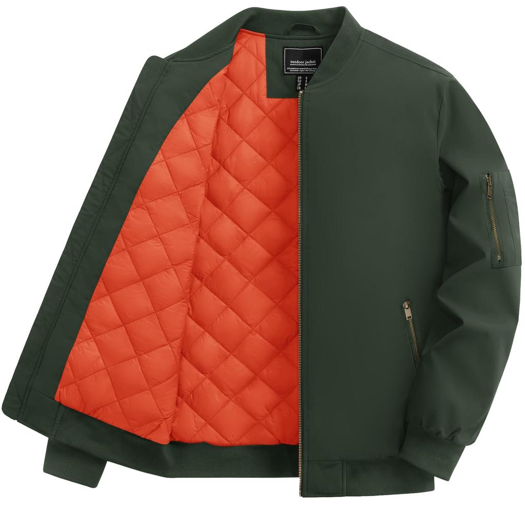 TACVASEN Air Force Military Size OD L Men's Jacket, Breathable, Padded, Zip-Up Blouson,