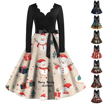 Женское повседневное модное рождественское платье с V-образным вырезом в винтажном стиле