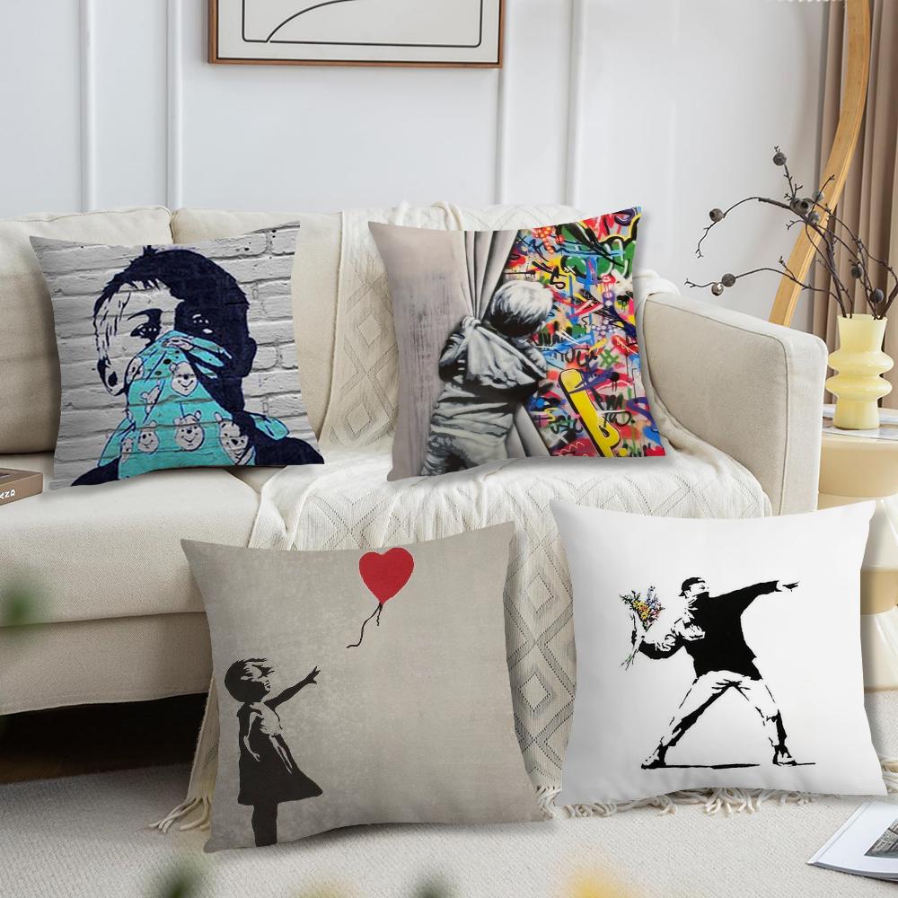 Banksy Street Graffiti Art cushion cover For Pillow Printing Sofa Decoration Home Car Room Coffee Shop Office Nordic Simplicity