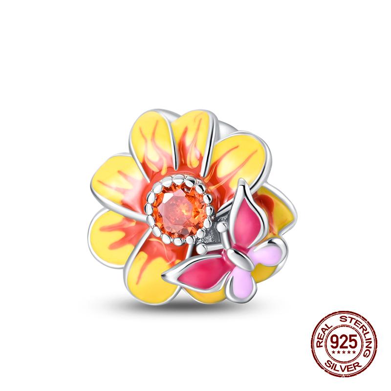 925 Sterling Silver Butterfly Tulip Iris Flower Charms Beads Fit 925 Original Bracelets Fine DIY Valentine Jewelry Gifts