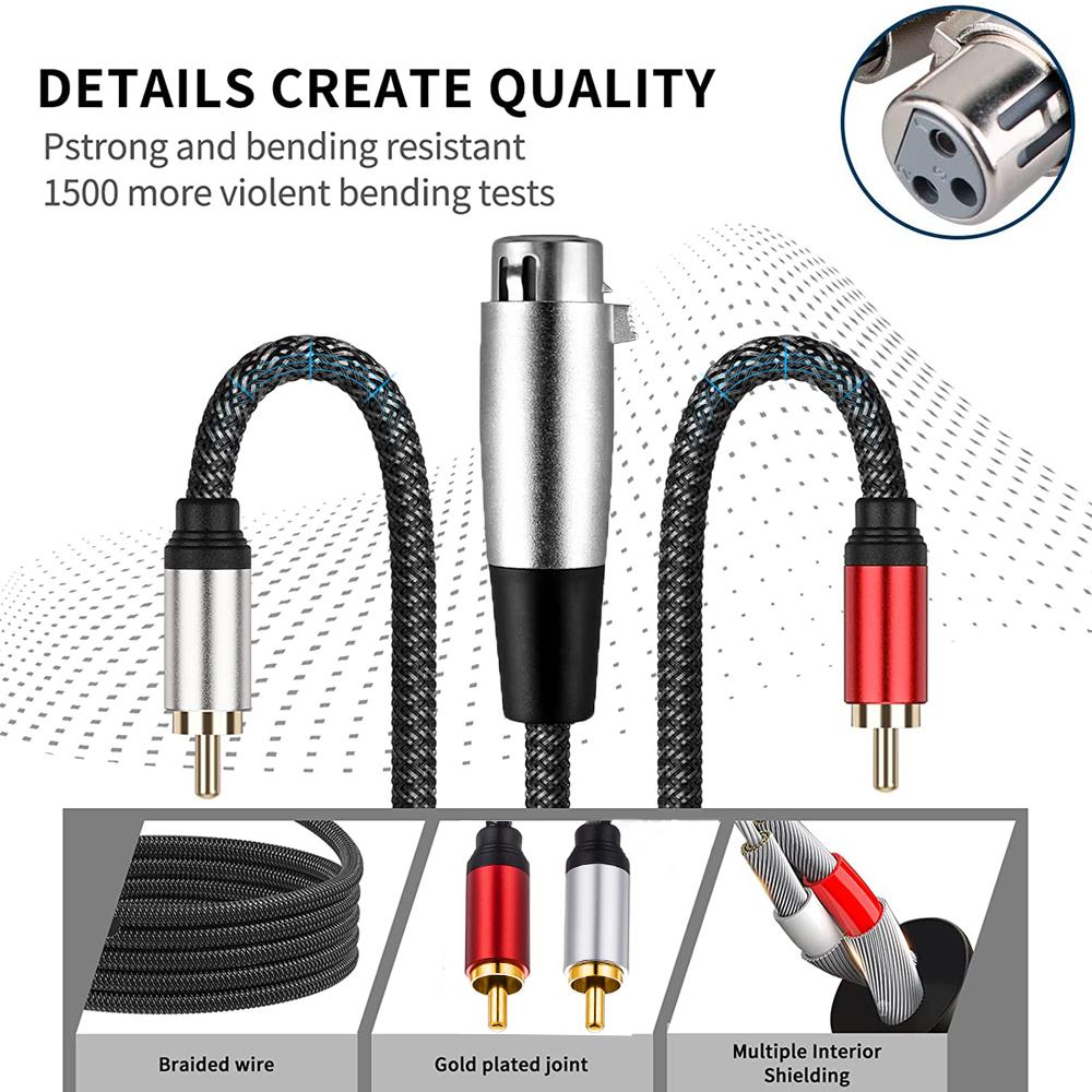 Профессиональный XLR на 2 RCA Y-разветвитель стерео аудио межсоединительный кабель адаптер чистая передача аудиосигнала