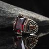 Detailed Red Zircon Stone Jewelry 925 Sterling Silver Men's Ring