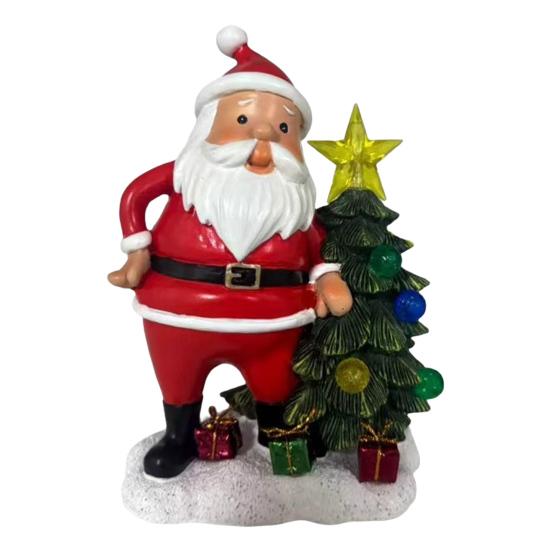 Christmas Santa Figurine Solar Light Resin Snowman Santa Claus Tree Statue Decorative Lamp Home Office Desktop Ornament