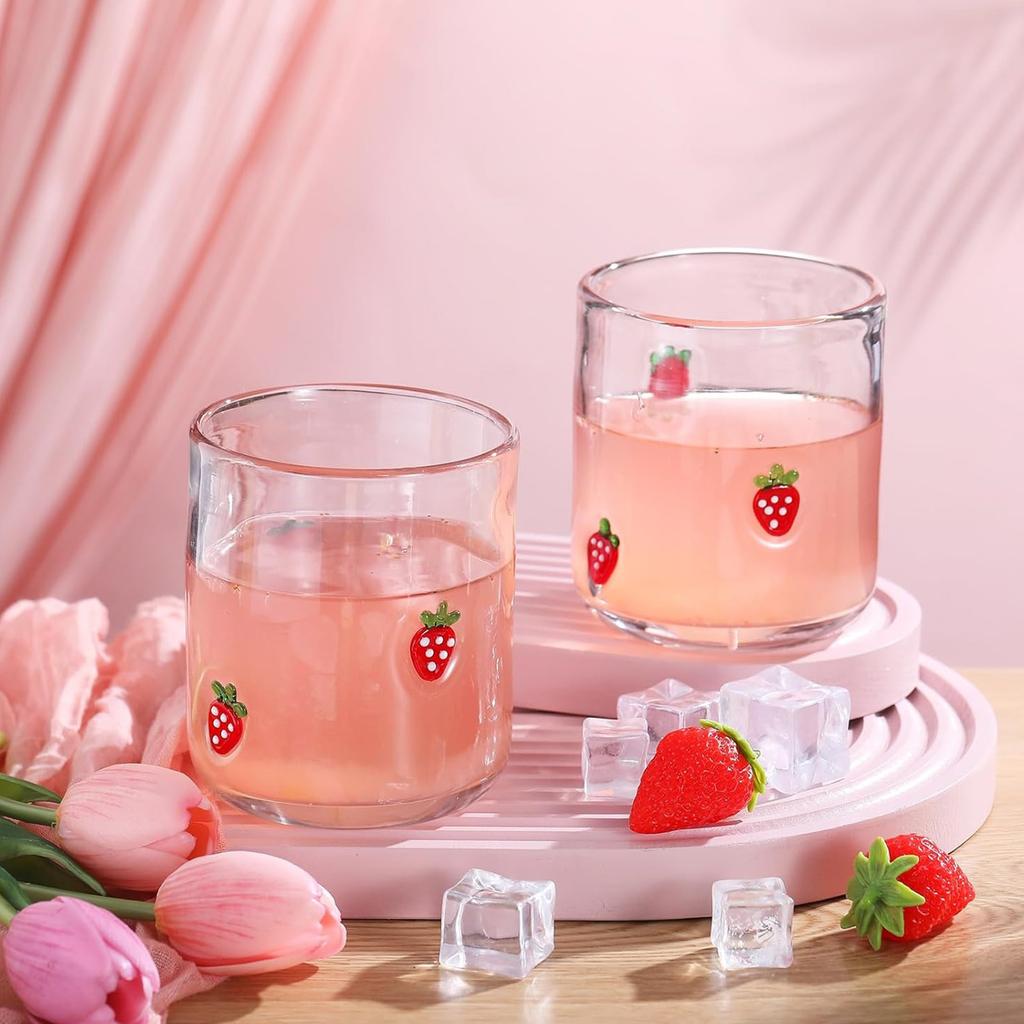 Пара винтажных стаканов для сока с принтом лимонов Прочная стеклянная посуда объемом 14 унций Идеально подходит для коктейлей воды декора