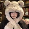 Cute Bear Hat Scarf All In One Women's Autumn and Winter Plush Pullover Hat Thickened Warm Neck Scarf Ear Protection Lei Feng Hat Trendy