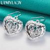 925 Sterling Silver Hollow Heart Earrings Eardrop For Women Charm Fashion Jewelry