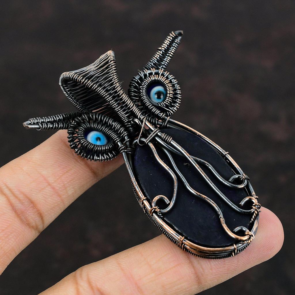 Подвеска из чароита, синяя подвеска от сглаза, медная проволока, ювелирное изделие ручной работы, подвеска из драгоценного камня, сова, медная подвеска, подарок для мамы