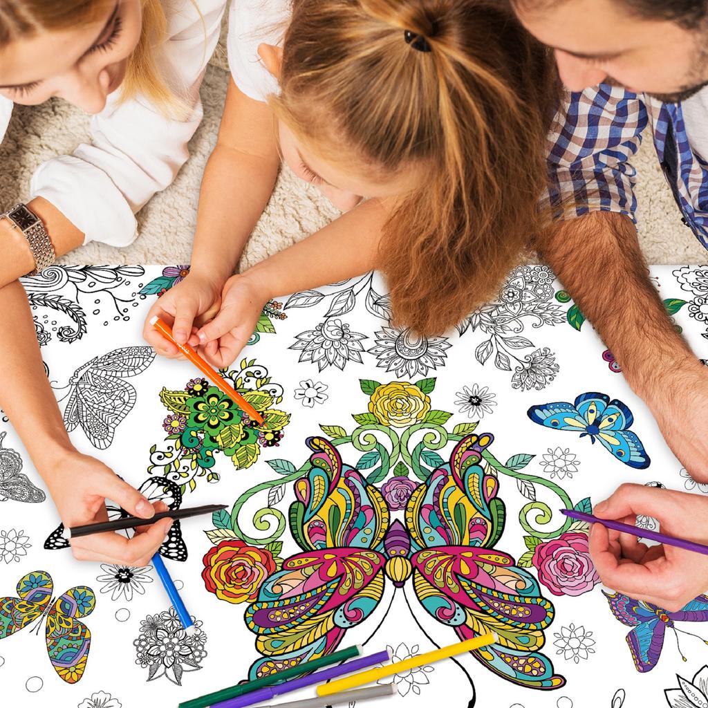 Бумажная скатерть для раскрашивания, творческие детские занятия, постер с изображением бабочек, без кистей,